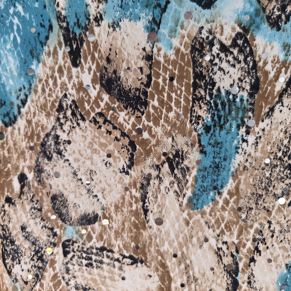 Cover Charge Womens XL Snakeskin Top Asymmetrical Tunic Sequin Liquid Knit Y2K - Picture 3 of 9